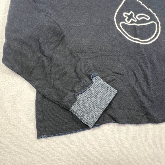 MONROW Long-Sleeve Hooded Cropped Sweater Navy Lounge Med Smiley Face Thermal - Picture 6 of 11